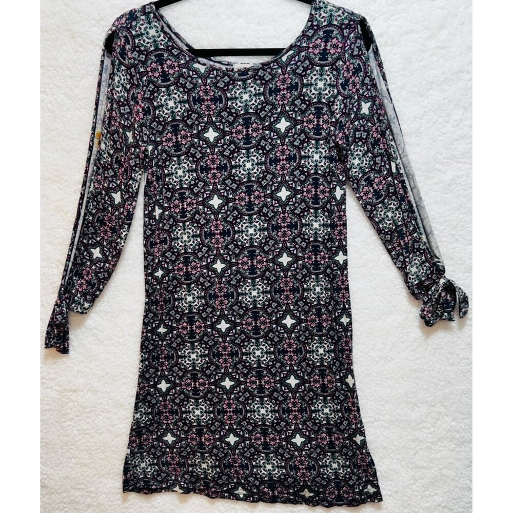 Paisley Floral Long Open Sleeve Shift Dress Boho Geometric Print